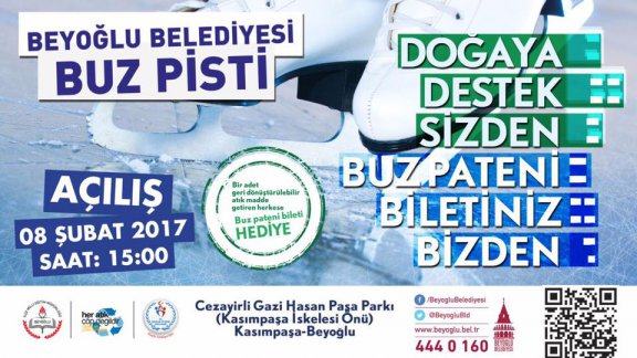  Kasımpaşa İskelesi önündeki Cezayirli Gazi Hasan Paşa Parkında hizmet veren Beyoğlu Belediyesi Buz Pisti açıldı.