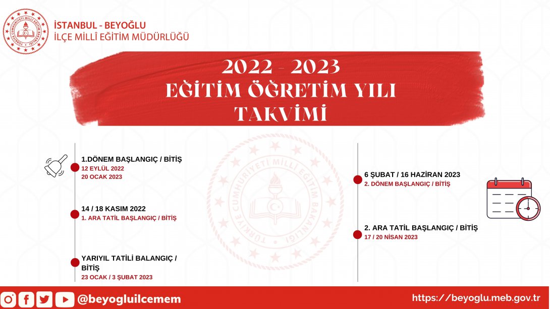 2022-2023 Eğitim Öğretim Yılı Takvimi
